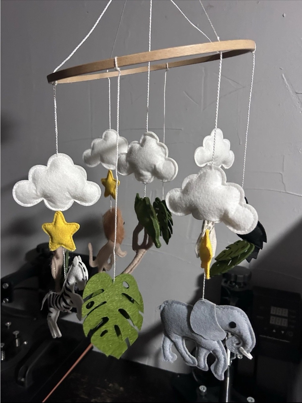 Safari Baby Mobile with Clouds, Elephant & Jungle Leaves